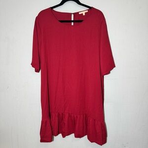 Gibson Latimer Dress Women XXL Short Sleeve Blue Tiered Midi ruffle hem